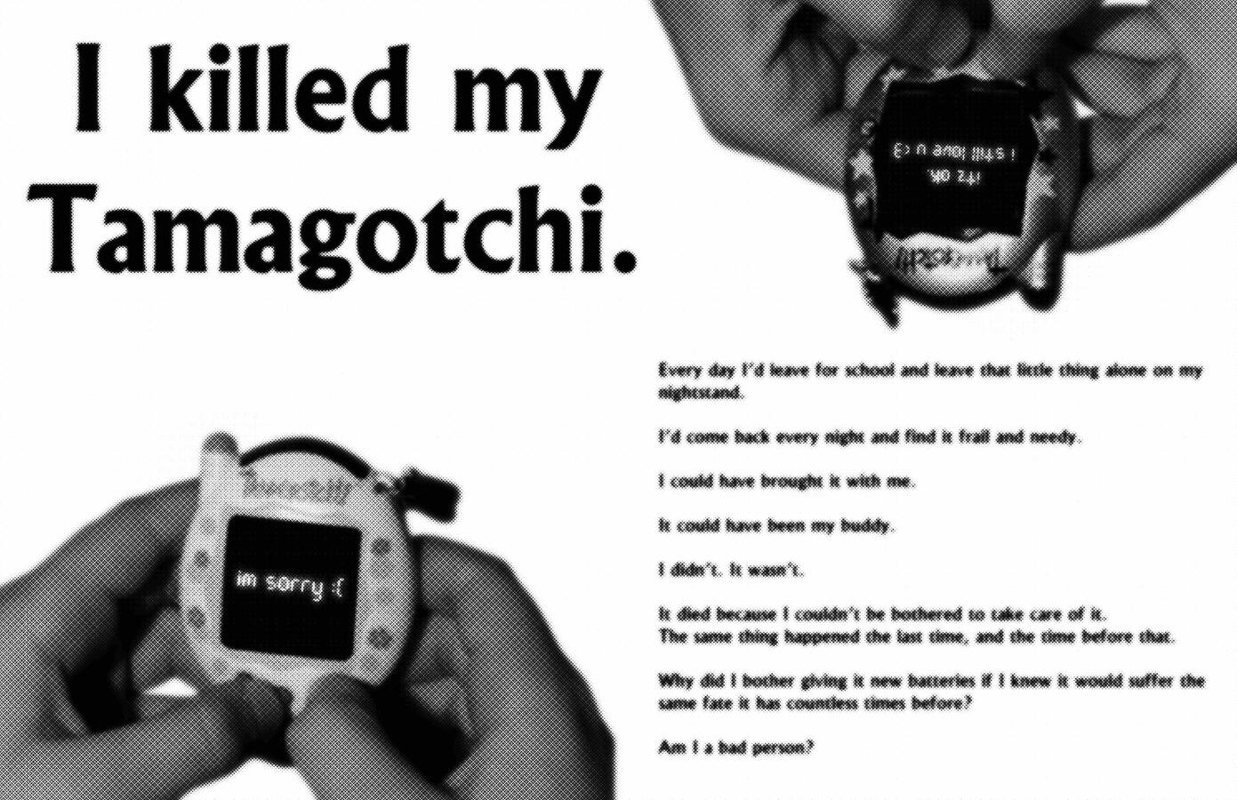 my tamagotchi, 2023. digital collage, creative writing (done in procreate).