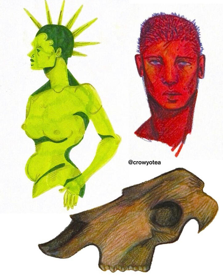 sketchbook crops (2/4), 2022. graphite, alcohol marker, & colored pencil on sketchbook paper.