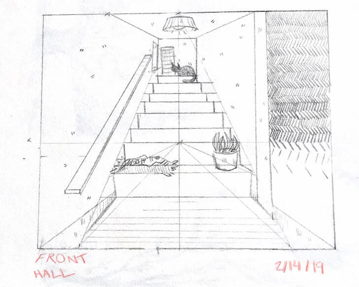 mimi (hall), 2019. graphite &amp; colored pencil on sketchbook paper.